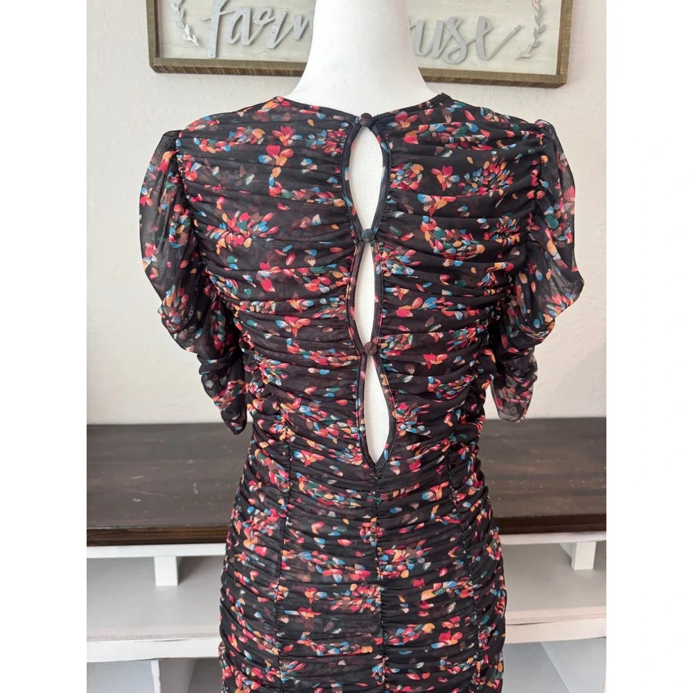 Free People Brielle Midi Dress Floral Ruched Keyhole Back Twilight Size S